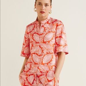 ISO mango paisley top in orange and white satin